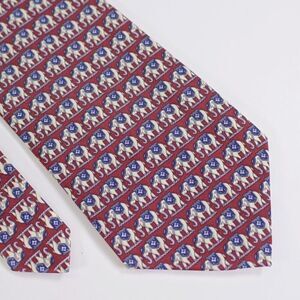 Rene Chagal Hand Made Red Elephant Print Wide Silk‎ Tie
